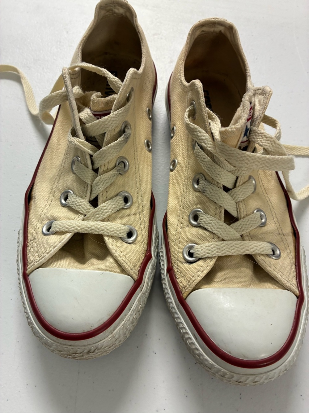 Converse All-Stars Canvas Low-Top Sneakers in Cream with Red Trim